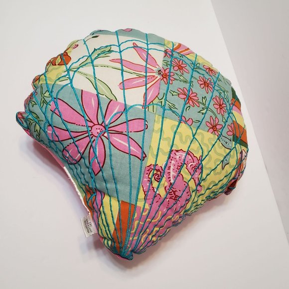 Embroidered Shell Throw Pillow, CBK, Coastal Beach Decor, Seahorse, Pink Cotton - Picture 4 of 8